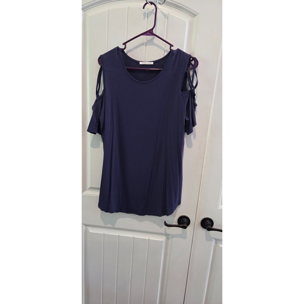 A.Dreamly XL Navy Blue Cold Shoulder Strappy Tunic Top